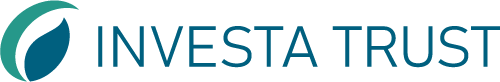 Logo de Investa Trust, que incluye un diseño estilizado de una hoja en verde y azul, acompañado del nombre de la empresa en letras mayúsculas en color teal.