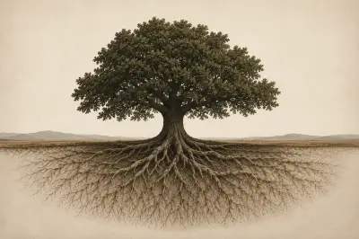 Árbol con raíces profundas y extendidas, símbolo de una gobernanza patrimonial que trasciende a las personas.